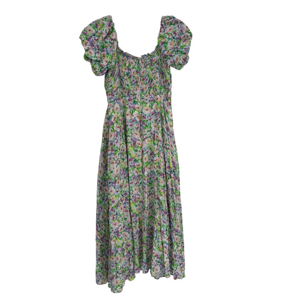 ASTR Midi Dress Size XL Puff Sleeve Purple Pink Multi Floral Womens Milkmaid